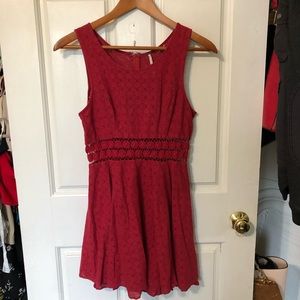 Free People Pink Floral Crochet Waist Dress